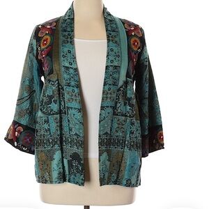 Soft Surroundings Turquoise and Black Floral Jacket